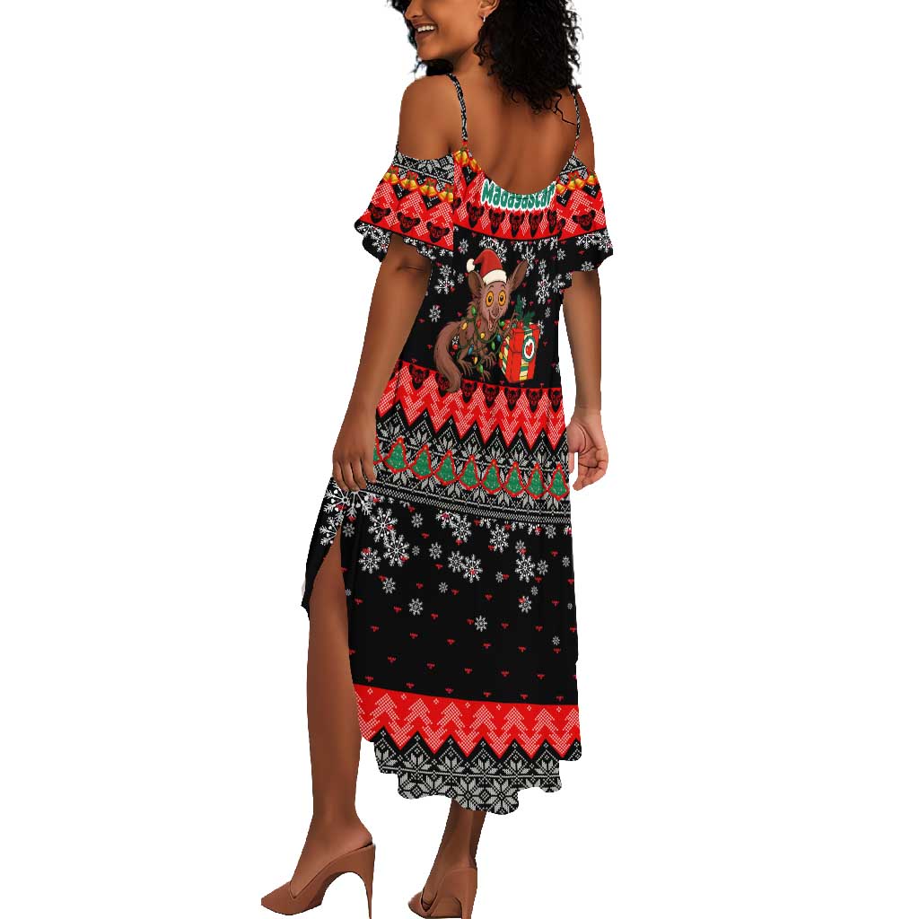 Madagascar Christmas Summer Maxi Dress Aye Aye Lemur Santa Hat Holiday Lights - African Pride