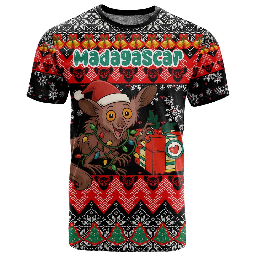 Madagascar Christmas T shirt Aye Aye Lemur Santa Hat Holiday Lights - African Pride