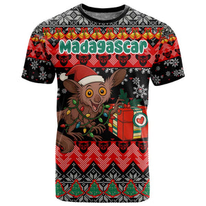 Madagascar Christmas T shirt Aye Aye Lemur Santa Hat Holiday Lights - African Pride