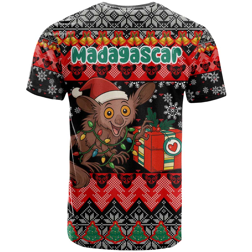 Madagascar Christmas T shirt Aye Aye Lemur Santa Hat Holiday Lights - African Pride