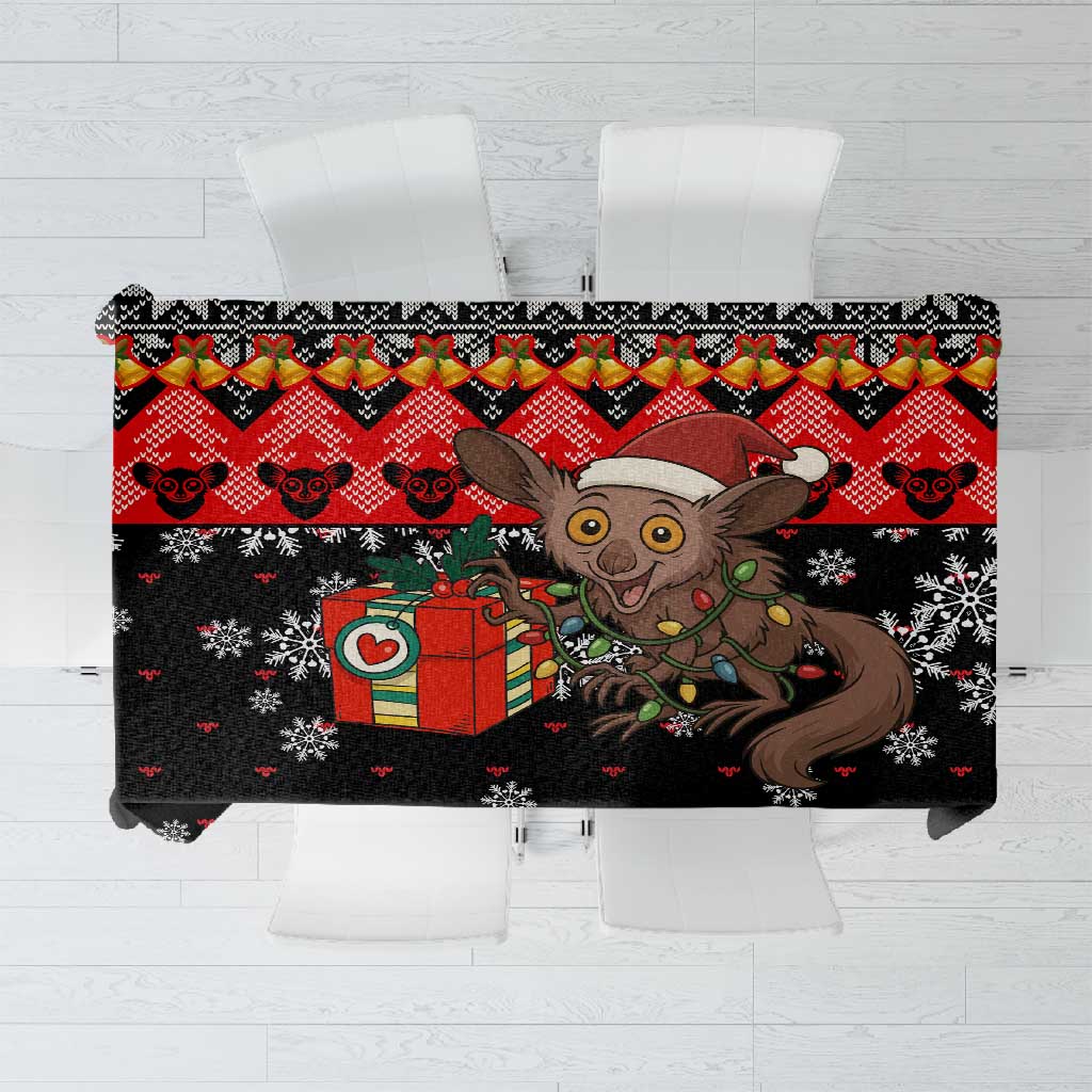 Madagascar Christmas Tablecloth Aye Aye Lemur Santa Hat Holiday Lights - African Pride