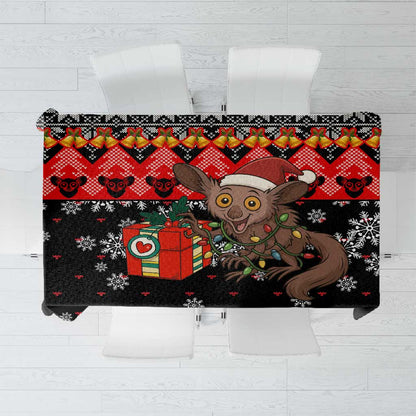 Madagascar Christmas Tablecloth Aye Aye Lemur Santa Hat Holiday Lights - African Pride