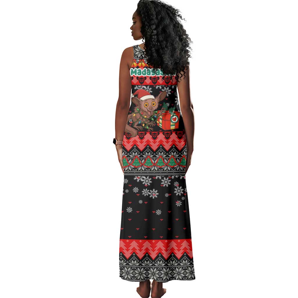 Madagascar Christmas Tank Maxi Dress Aye Aye Lemur Santa Hat Holiday Lights - African Pride