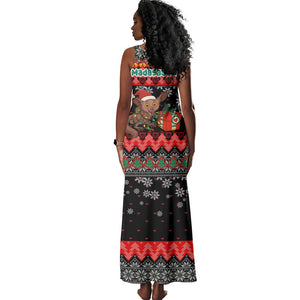 Madagascar Christmas Tank Maxi Dress Aye Aye Lemur Santa Hat Holiday Lights - African Pride