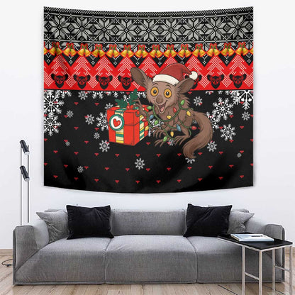 Madagascar Christmas Tapestry Aye Aye Lemur Santa Hat Holiday Lights - African Pride