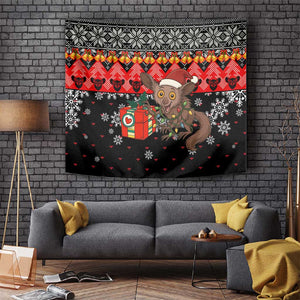 Madagascar Christmas Tapestry Aye Aye Lemur Santa Hat Holiday Lights - African Pride