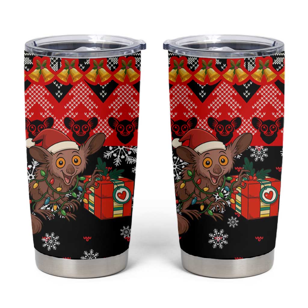 Madagascar Christmas Tumbler Cup Aye Aye Lemur Santa Hat Holiday Lights - African Pride