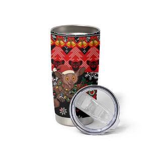 Madagascar Christmas Tumbler Cup Aye Aye Lemur Santa Hat Holiday Lights - African Pride