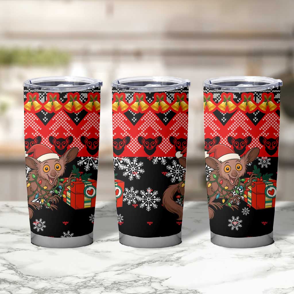 Madagascar Christmas Tumbler Cup Aye Aye Lemur Santa Hat Holiday Lights - African Pride