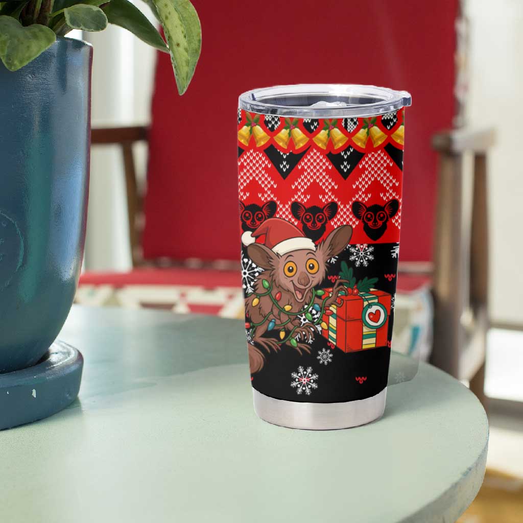 Madagascar Christmas Tumbler Cup Aye Aye Lemur Santa Hat Holiday Lights - African Pride