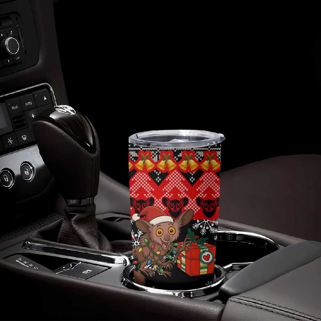 Madagascar Christmas Tumbler Cup Aye Aye Lemur Santa Hat Holiday Lights - African Pride