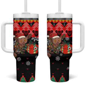 Madagascar Christmas Tumbler With Handle Aye Aye Lemur Santa Hat Holiday Lights - African Pride