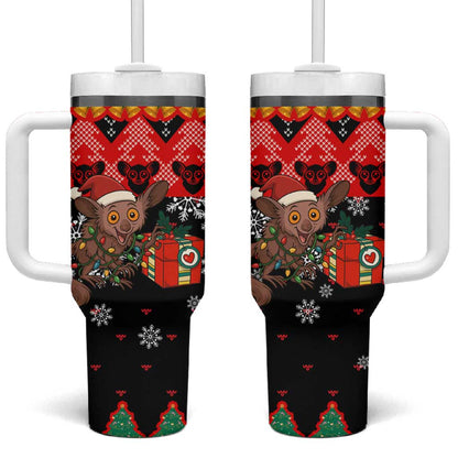 Madagascar Christmas Tumbler With Handle Aye Aye Lemur Santa Hat Holiday Lights - African Pride
