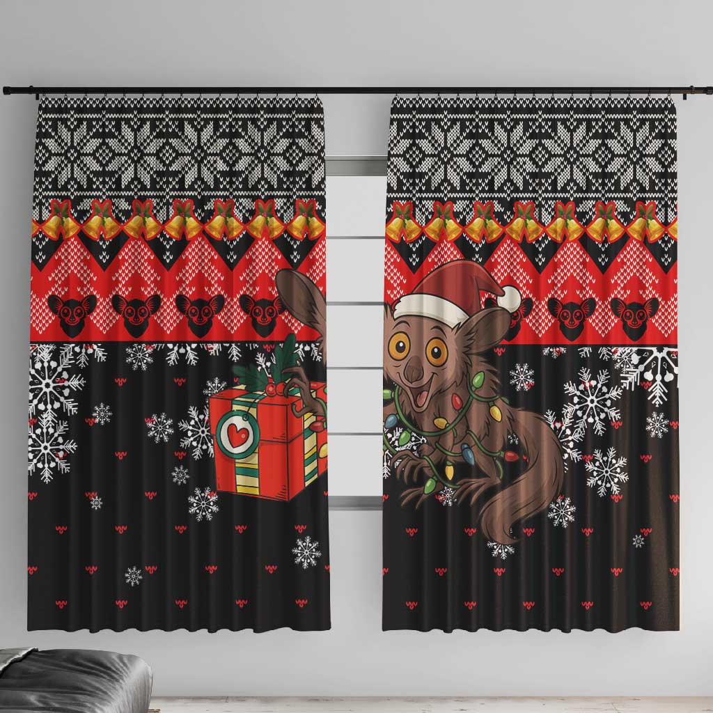 Madagascar Christmas Window Curtain Aye Aye Lemur Santa Hat Holiday Lights - African Pride