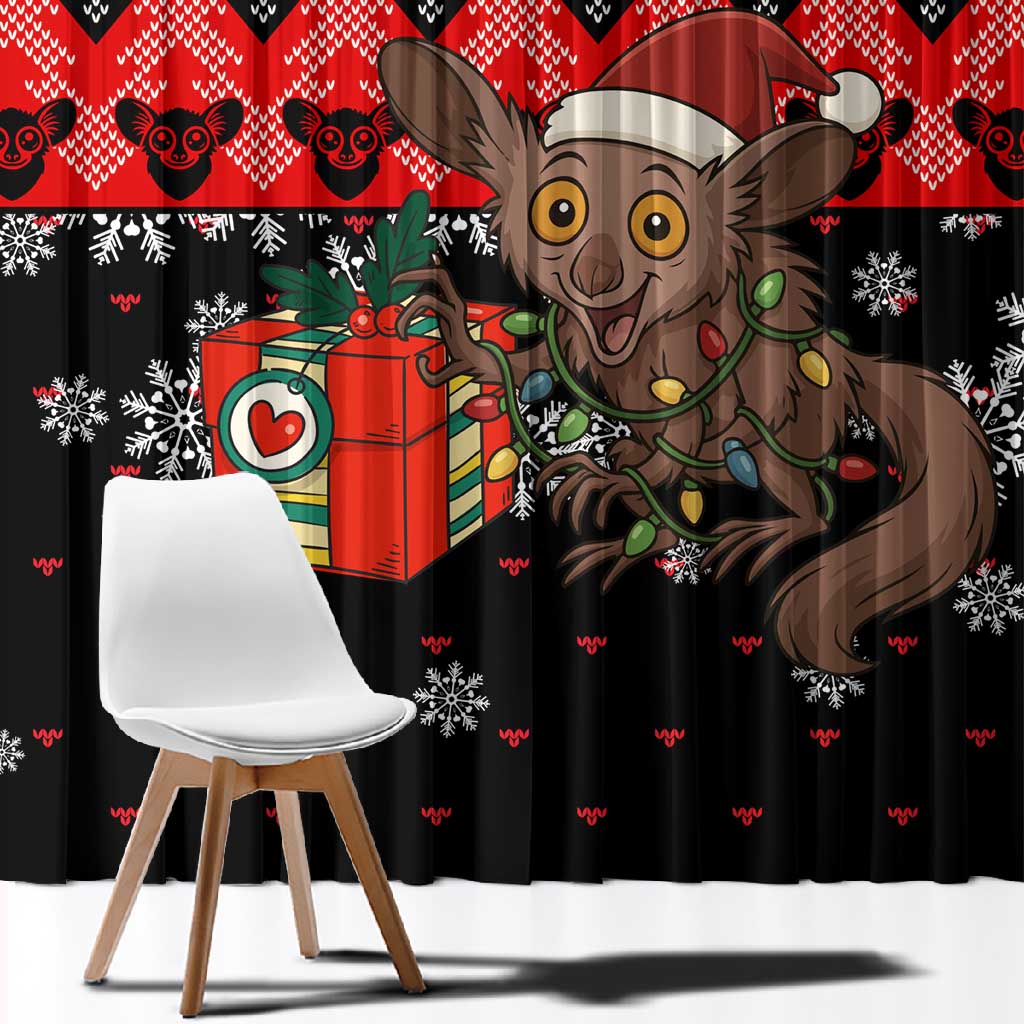 Madagascar Christmas Window Curtain Aye Aye Lemur Santa Hat Holiday Lights - African Pride