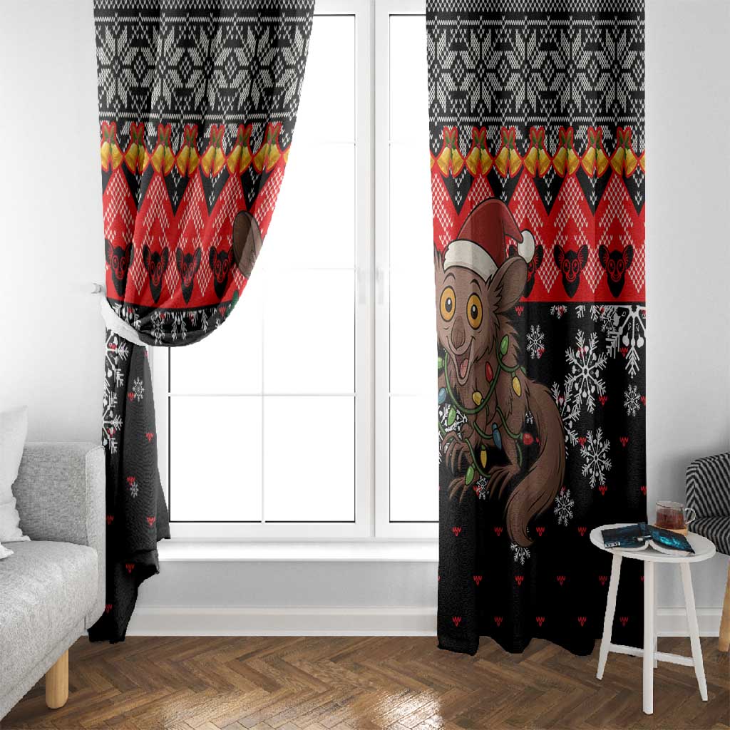 Madagascar Christmas Window Curtain Aye Aye Lemur Santa Hat Holiday Lights - African Pride