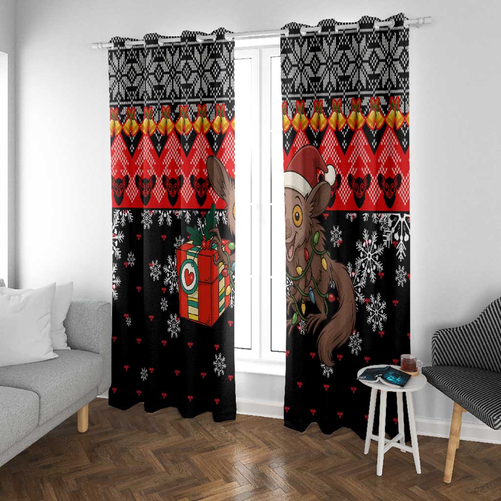 Madagascar Christmas Window Curtain Aye Aye Lemur Santa Hat Holiday Lights - African Pride