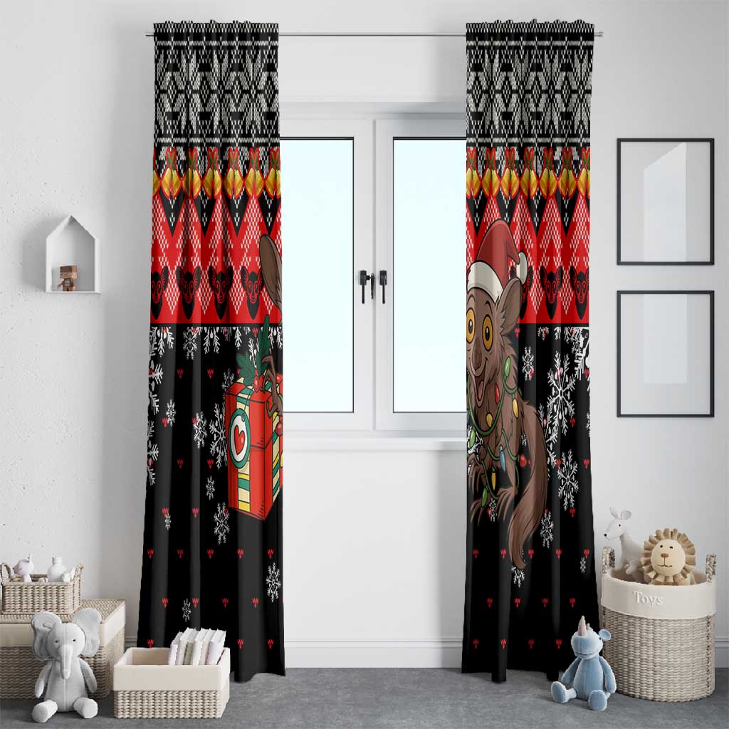 Madagascar Christmas Window Curtain Aye Aye Lemur Santa Hat Holiday Lights - African Pride