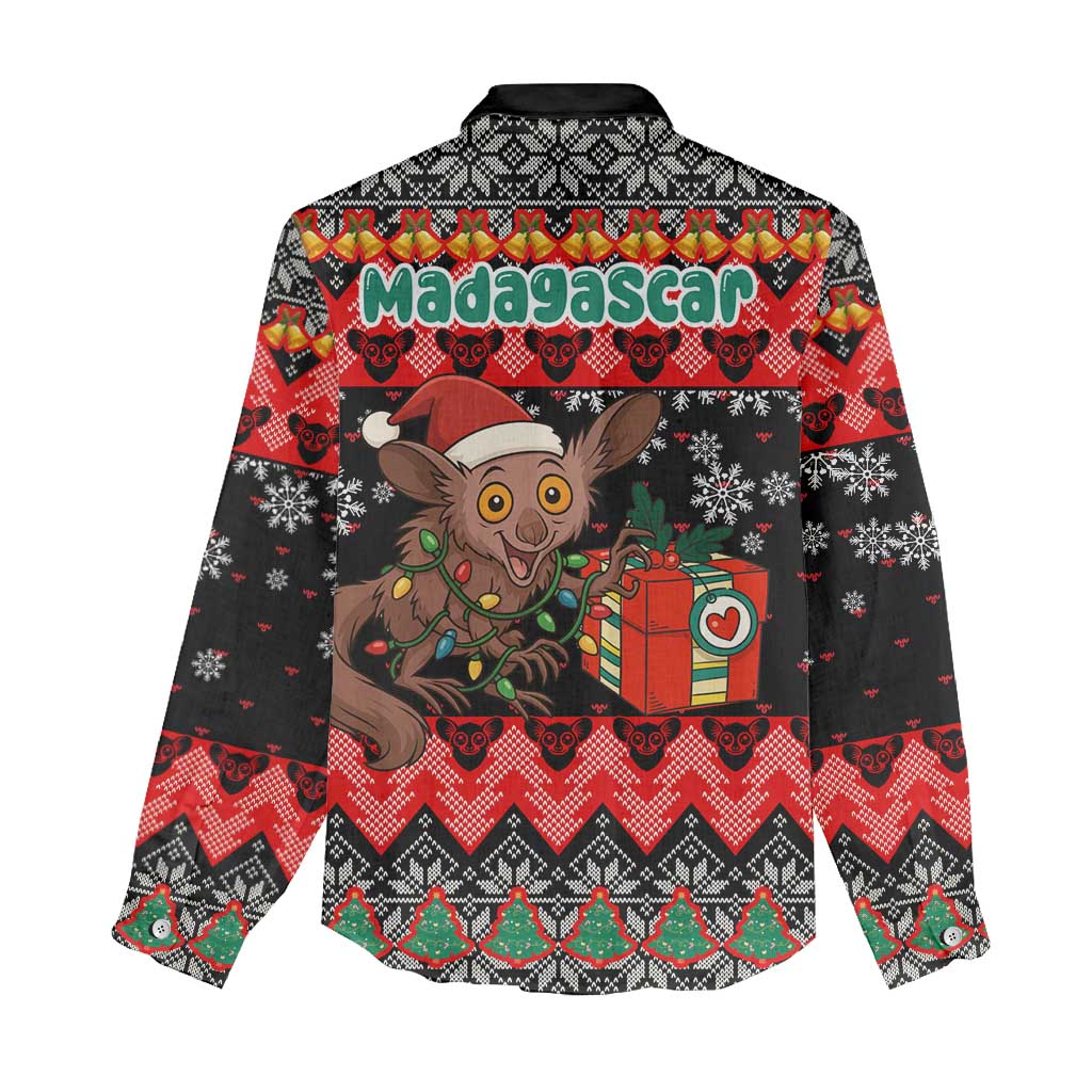 Madagascar Christmas Women Casual Shirt Aye Aye Lemur Santa Hat Holiday Lights - African Pride