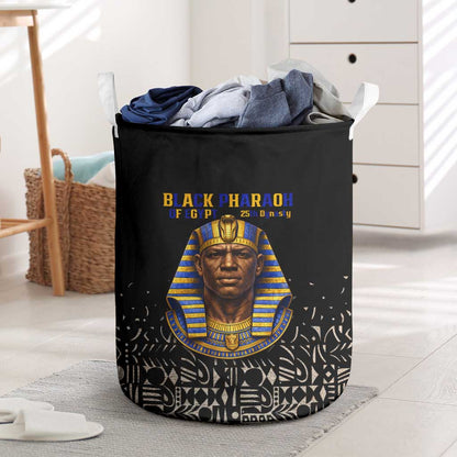 Taharqa Laundry Basket with Black Pharaoh Portrait, 25th Dynasty of Egypt Text and Nubian-Inspired - African Pride