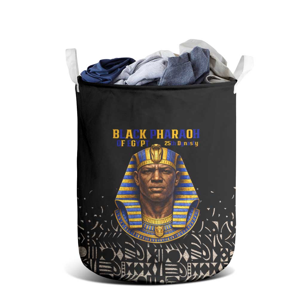Taharqa Laundry Basket with Black Pharaoh Portrait, 25th Dynasty of Egypt Text and Nubian-Inspired - African Pride
