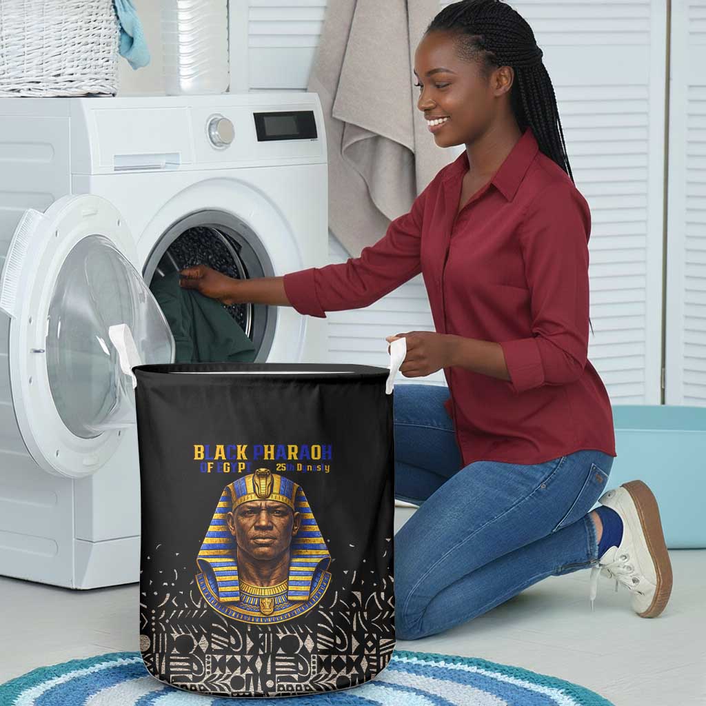 Taharqa Laundry Basket with Black Pharaoh Portrait, 25th Dynasty of Egypt Text and Nubian-Inspired - African Pride