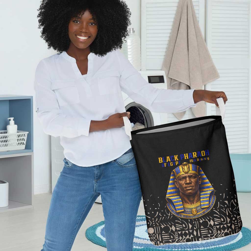 Taharqa Laundry Basket with Black Pharaoh Portrait, 25th Dynasty of Egypt Text and Nubian-Inspired - African Pride