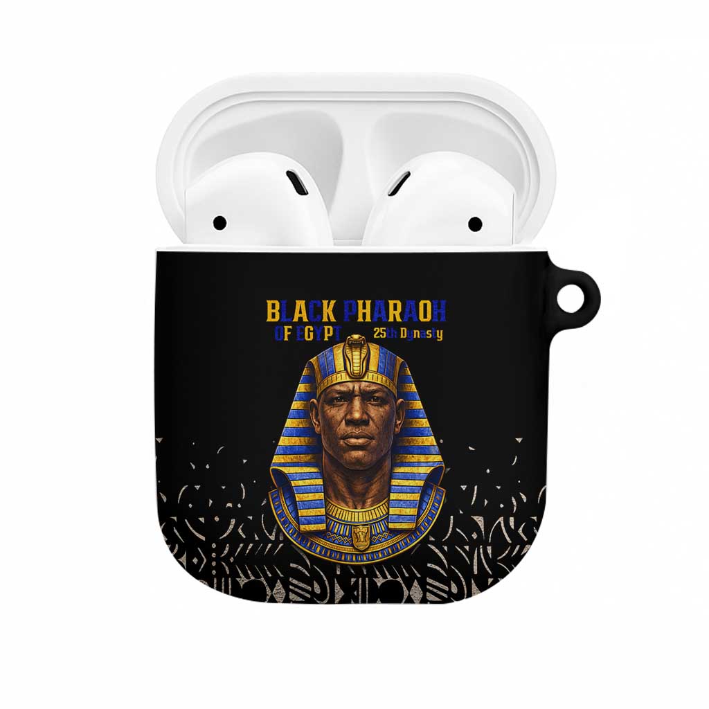 Taharqa AirPods Case with Black Pharaoh Portrait, 25th Dynasty of Egypt Text and Nubian-Inspired - African Pride