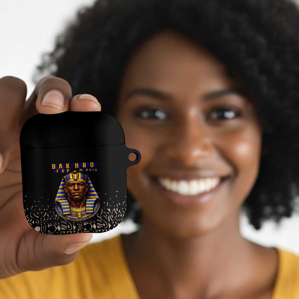 Taharqa AirPods Case with Black Pharaoh Portrait, 25th Dynasty of Egypt Text and Nubian-Inspired - African Pride