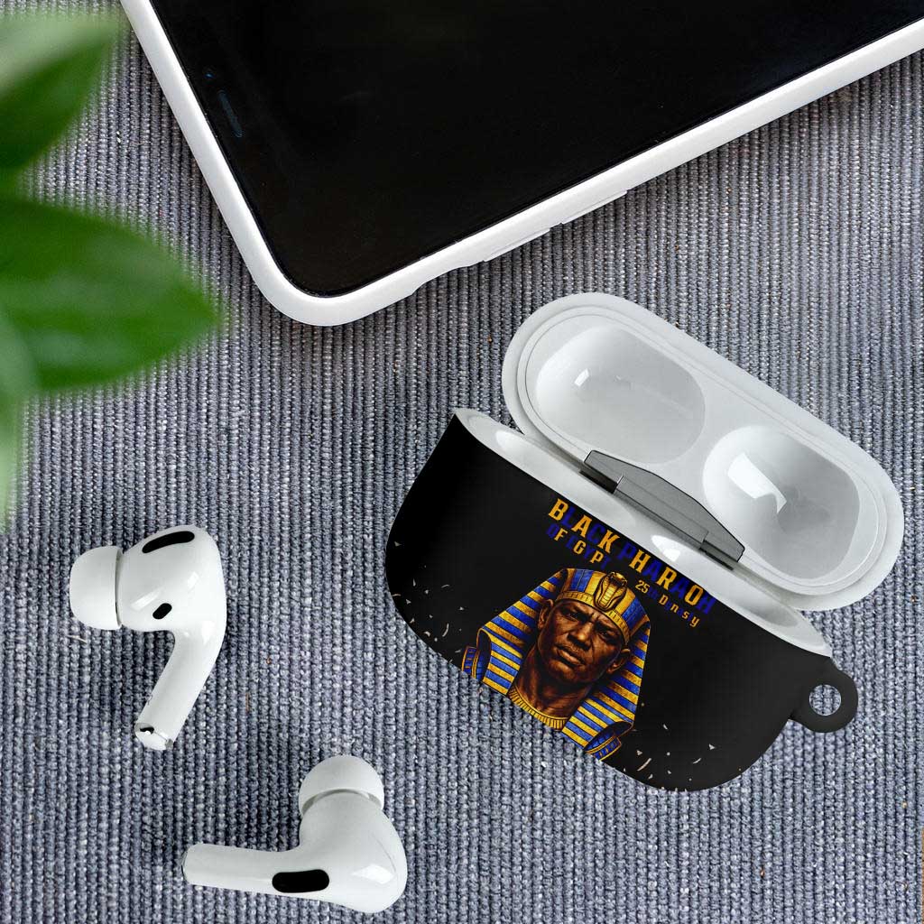Taharqa AirPods Case with Black Pharaoh Portrait, 25th Dynasty of Egypt Text and Nubian-Inspired - African Pride