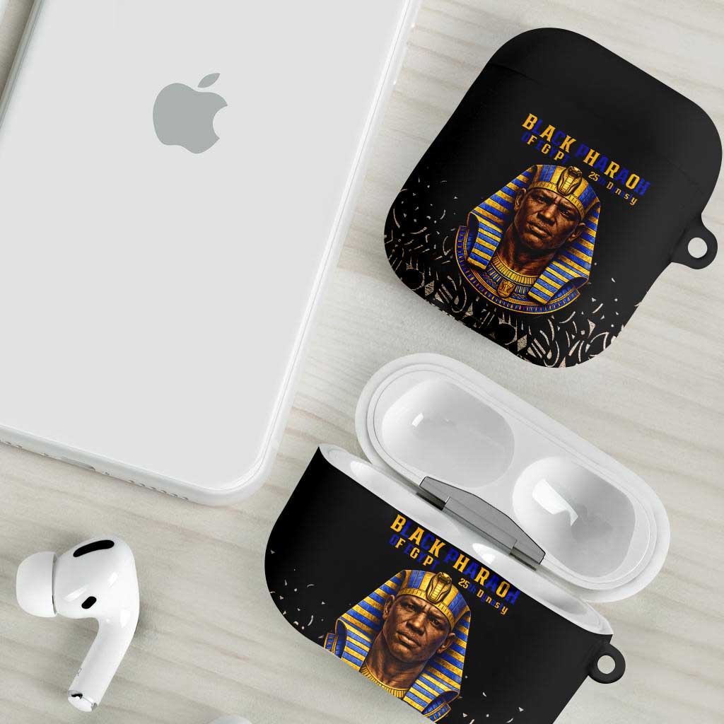 Taharqa AirPods Case with Black Pharaoh Portrait, 25th Dynasty of Egypt Text and Nubian-Inspired - African Pride