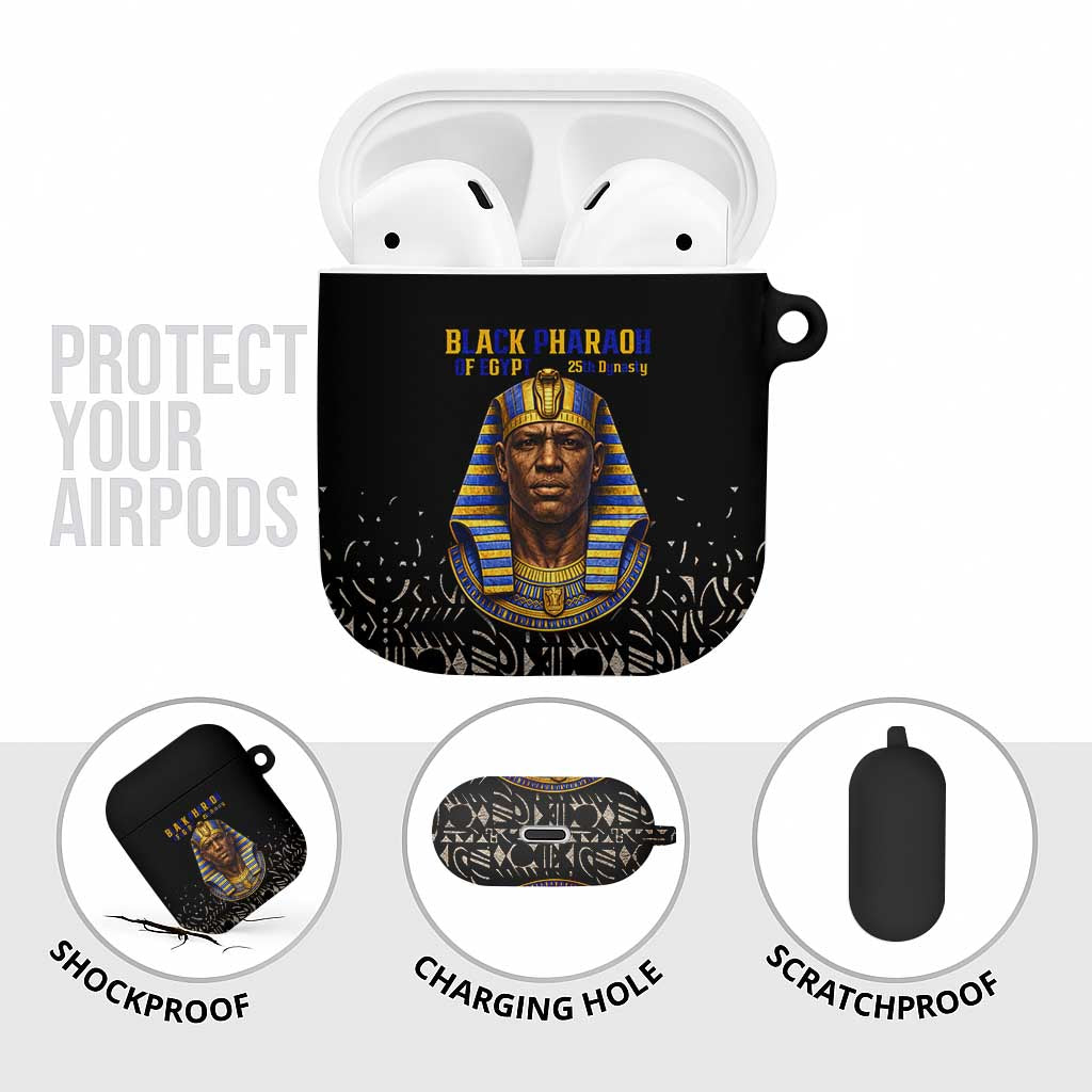 Taharqa AirPods Case with Black Pharaoh Portrait, 25th Dynasty of Egypt Text and Nubian-Inspired - African Pride