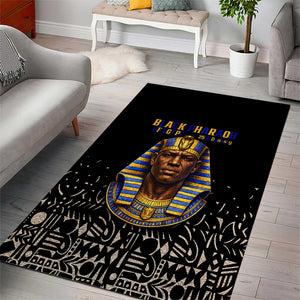 Taharqa Area Rug with Black Pharaoh Portrait, 25th Dynasty of Egypt Text and Nubian-Inspired - African Pride