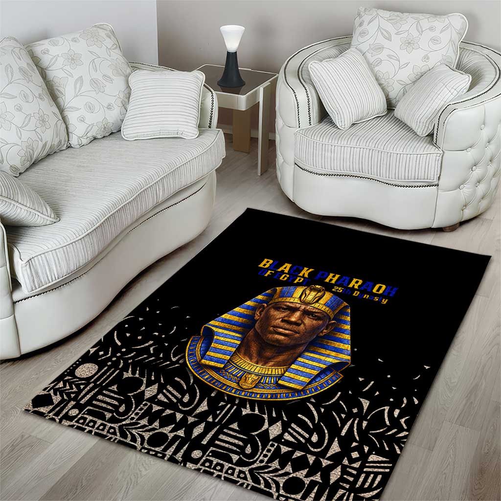 Taharqa Area Rug with Black Pharaoh Portrait, 25th Dynasty of Egypt Text and Nubian-Inspired - African Pride