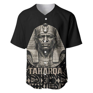 Taharqa Baseball Jersey with Black Pharaoh Portrait, 25th Dynasty of Egypt Text and Nubian-Inspired - African Pride