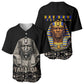 Taharqa Baseball Jersey with Black Pharaoh Portrait, 25th Dynasty of Egypt Text and Nubian-Inspired - African Pride