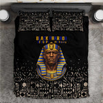 Taharqa Bedding Set with Black Pharaoh Portrait, 25th Dynasty of Egypt Text and Nubian-Inspired - African Pride