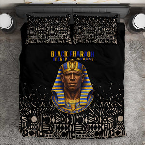 Taharqa Bedding Set with Black Pharaoh Portrait, 25th Dynasty of Egypt Text and Nubian-Inspired - African Pride