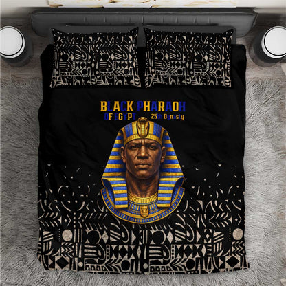 Taharqa Bedding Set with Black Pharaoh Portrait, 25th Dynasty of Egypt Text and Nubian-Inspired - African Pride