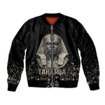 Taharqa Bomber Jacket with Black Pharaoh Portrait, 25th Dynasty of Egypt Text and Nubian-Inspired - African Pride
