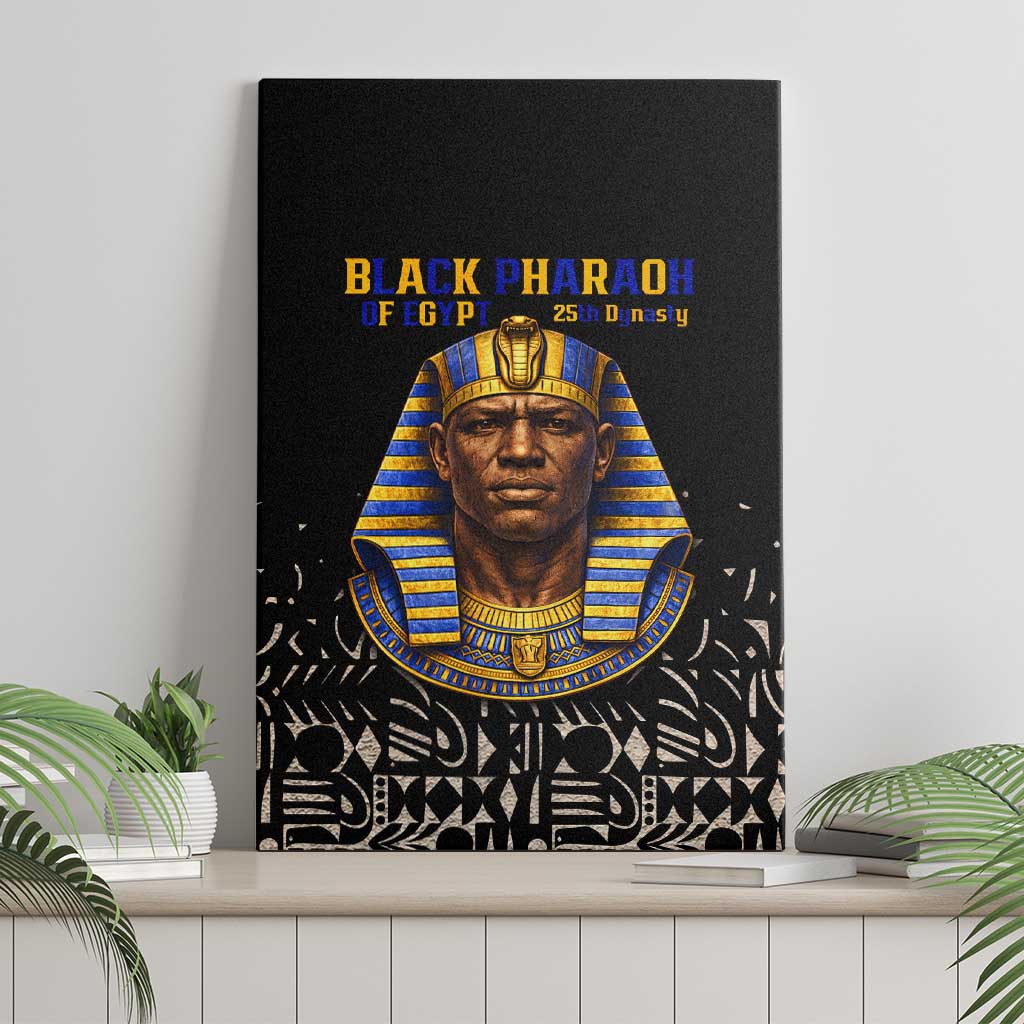 Taharqa Canvas Wall Art with Black Pharaoh Portrait, 25th Dynasty of Egypt Text and Nubian-Inspired - African Pride