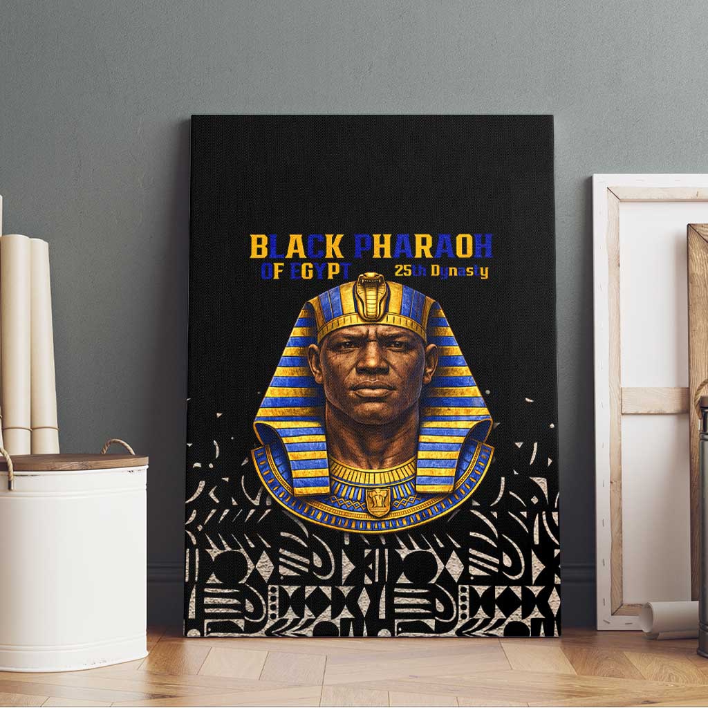 Taharqa Canvas Wall Art with Black Pharaoh Portrait, 25th Dynasty of Egypt Text and Nubian-Inspired - African Pride