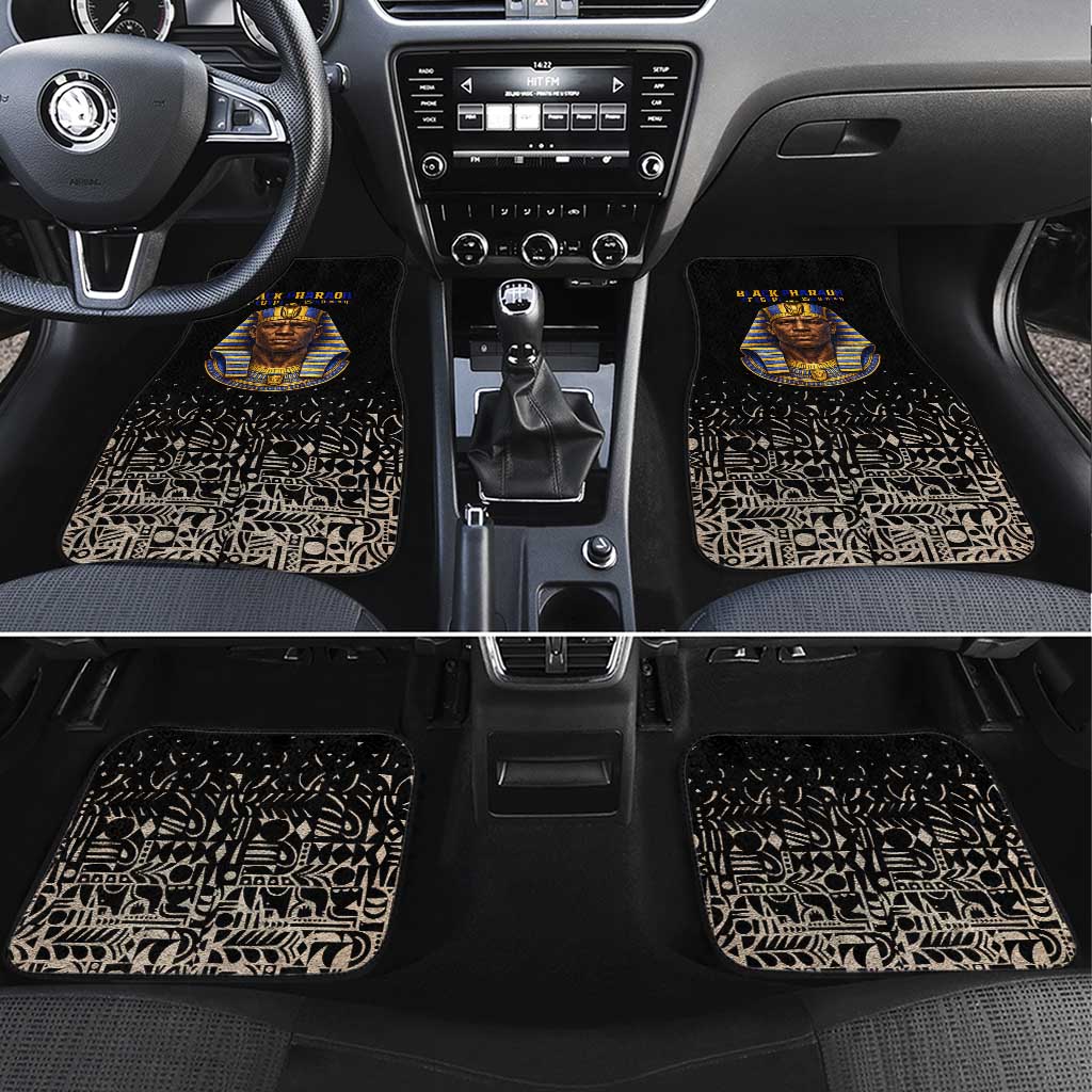 Taharqa Car Mats with Black Pharaoh Portrait, 25th Dynasty of Egypt Text and Nubian-Inspired - African Pride