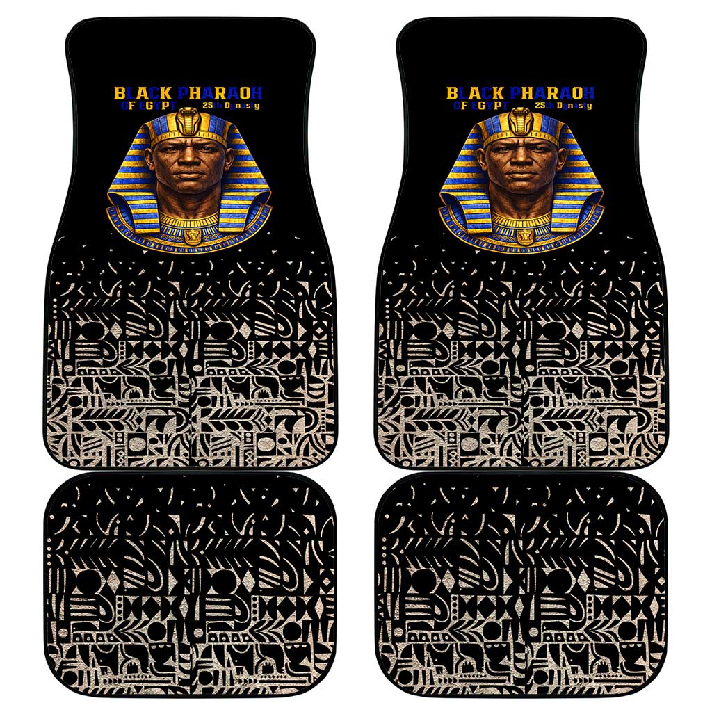 Taharqa Car Mats with Black Pharaoh Portrait, 25th Dynasty of Egypt Text and Nubian-Inspired - African Pride