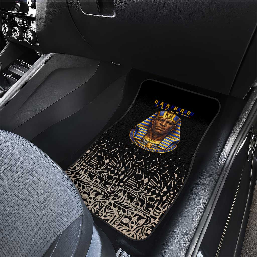Taharqa Car Mats with Black Pharaoh Portrait, 25th Dynasty of Egypt Text and Nubian-Inspired - African Pride