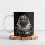 Taharqa Ceramic Mug with Black Pharaoh Portrait, 25th Dynasty of Egypt Text and Nubian-Inspired - African Pride