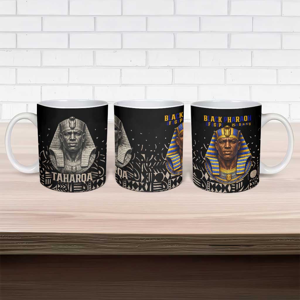 Taharqa Ceramic Mug with Black Pharaoh Portrait, 25th Dynasty of Egypt Text and Nubian-Inspired - African Pride
