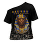 Taharqa Cross Shoulder Shirt with Black Pharaoh Portrait, 25th Dynasty of Egypt Text and Nubian-Inspired - African Pride