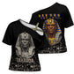 Taharqa Cross Shoulder Shirt with Black Pharaoh Portrait, 25th Dynasty of Egypt Text and Nubian-Inspired - African Pride