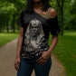 Taharqa Cross Shoulder Shirt with Black Pharaoh Portrait, 25th Dynasty of Egypt Text and Nubian-Inspired - African Pride